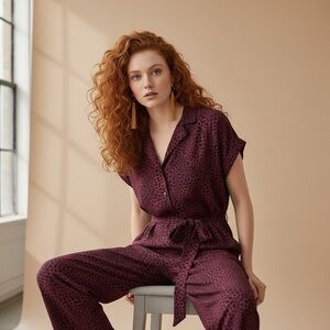 George Leopard Print Burgundy Black Jumpsuit Size XXL